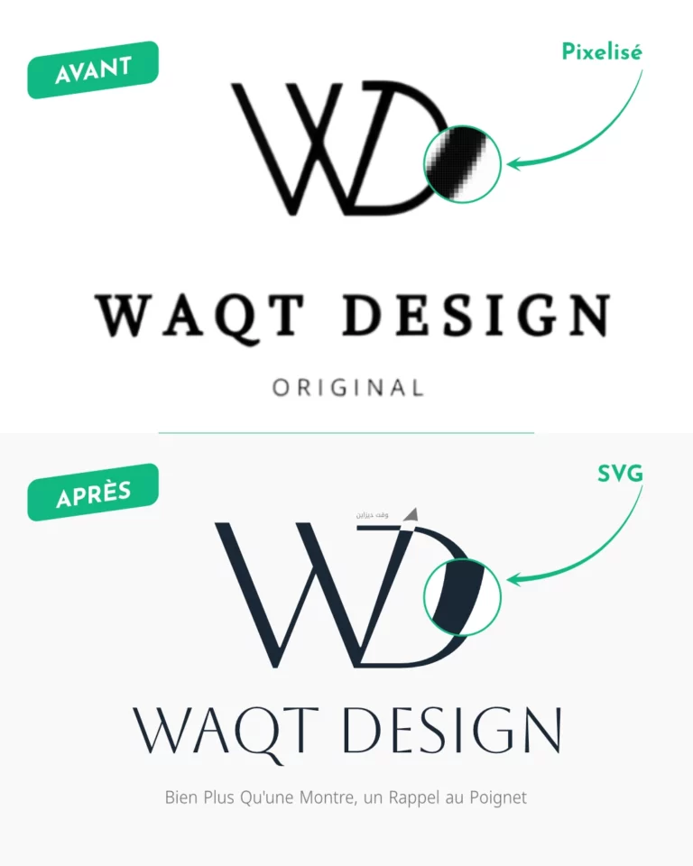 Comparatif du logo WAQT DESIGN avant et après refonte par OukiWeb